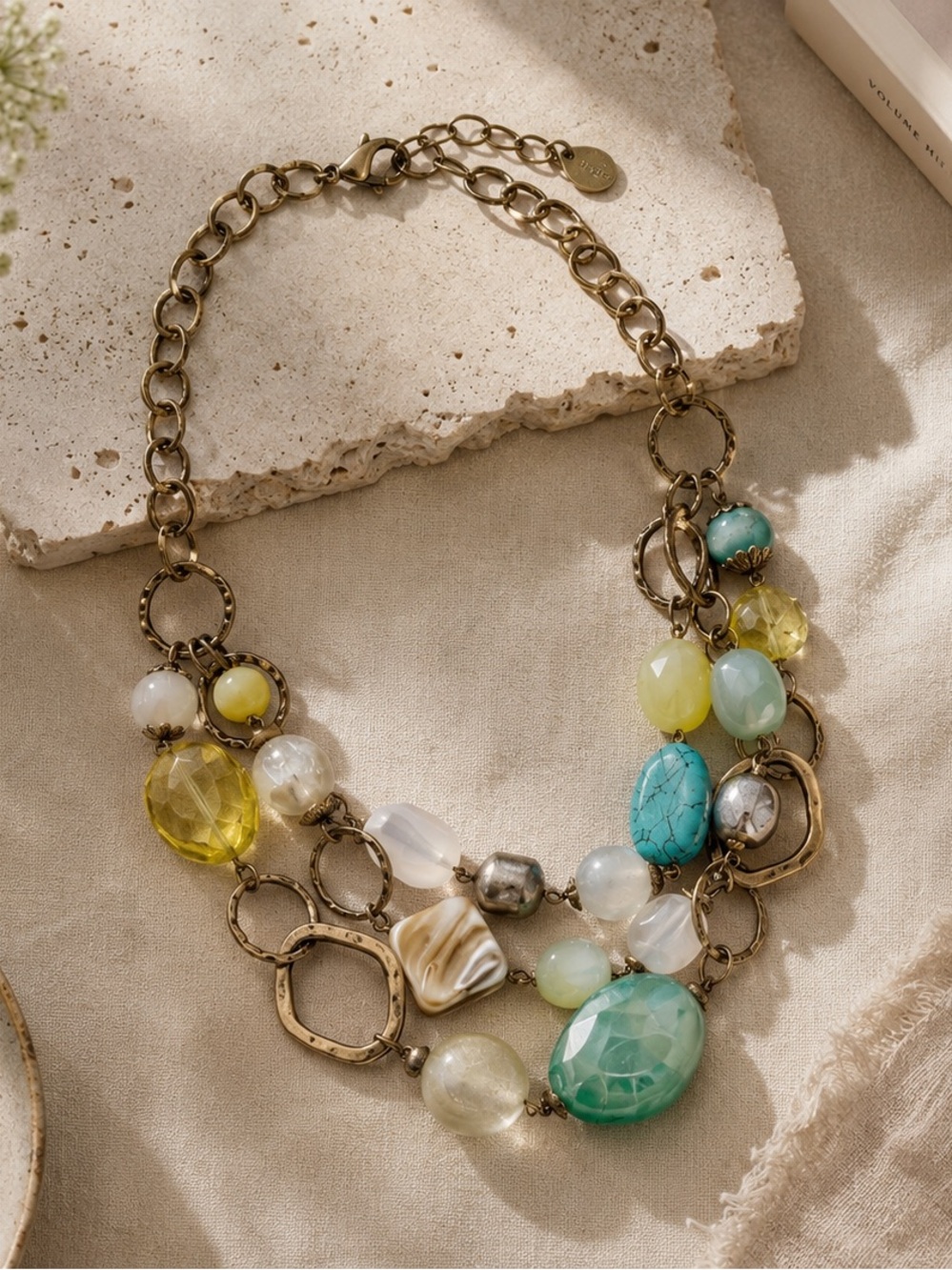 NWT NEW Ruby Rd. Boho Multi-Strand Statement Necklace | Turquoise & Citrine - Picture 2 of 7
